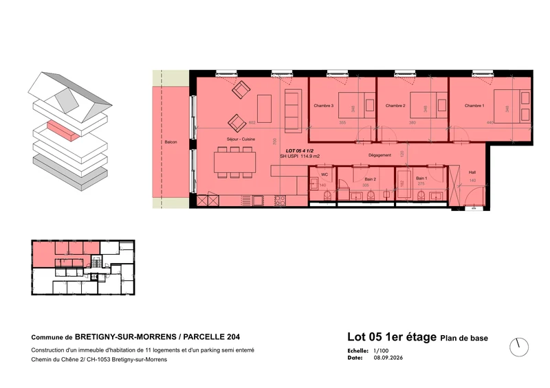 Plan coté du lot 05, 1ᵉʳ étage, 4,5 pièces