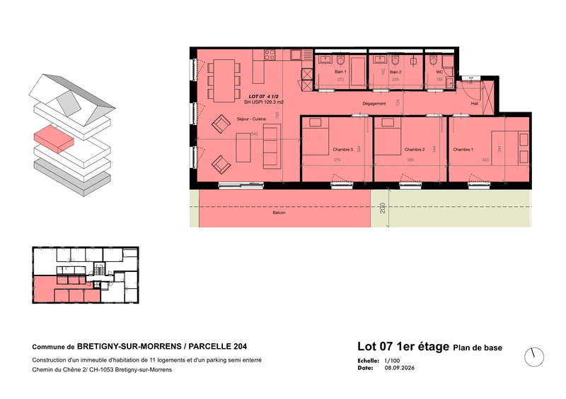 Plan coté du lot 07, 1ᵉʳ étage, 4,5 pièces