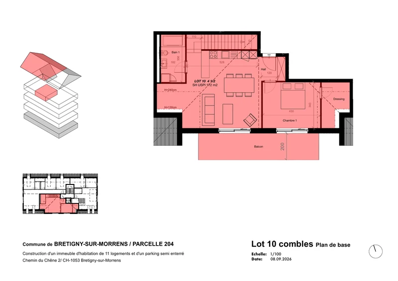 Plan coté du lot 10, combles, 4,5 pièces duplex