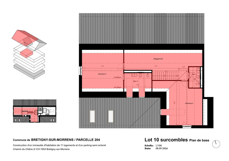 Plan coté du lot 10, surcombles, 4,5 pièces duplex