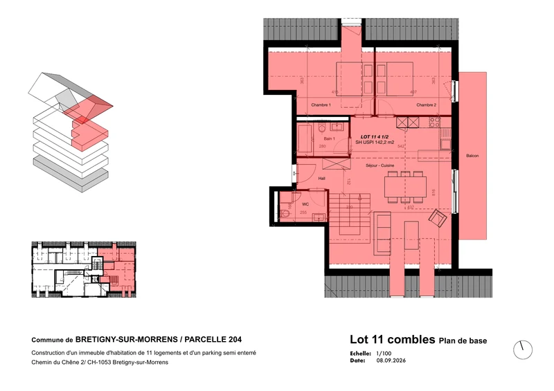 Plan coté du lot 11, combles, 4,5 pièces duplex